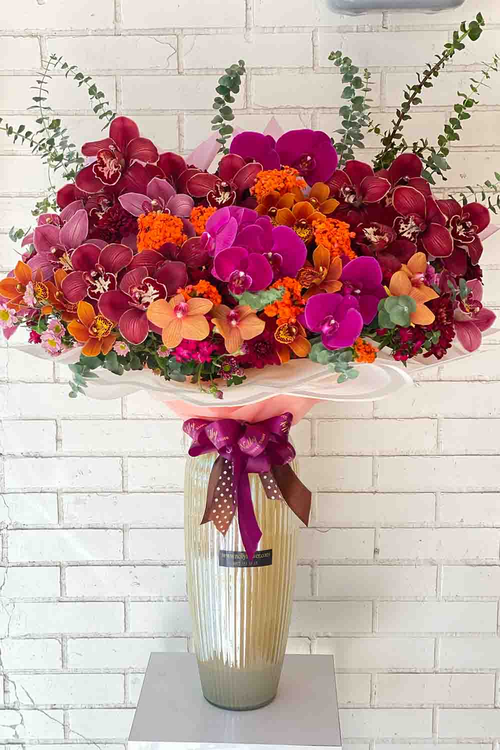 گلدان شیشه ای دیزاین سایز بزرگ تمام ارکیده(۸۵ سانت)