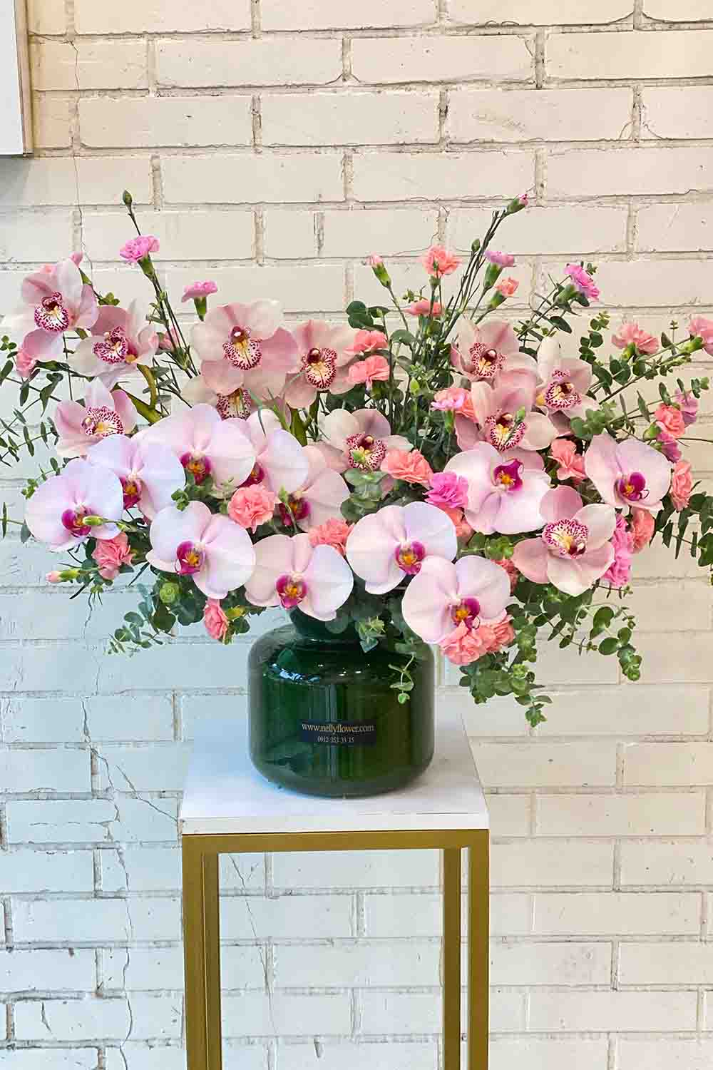 گلدان شیشه ای تمام ارکیده صورتی نلی(۵۰ سانت)