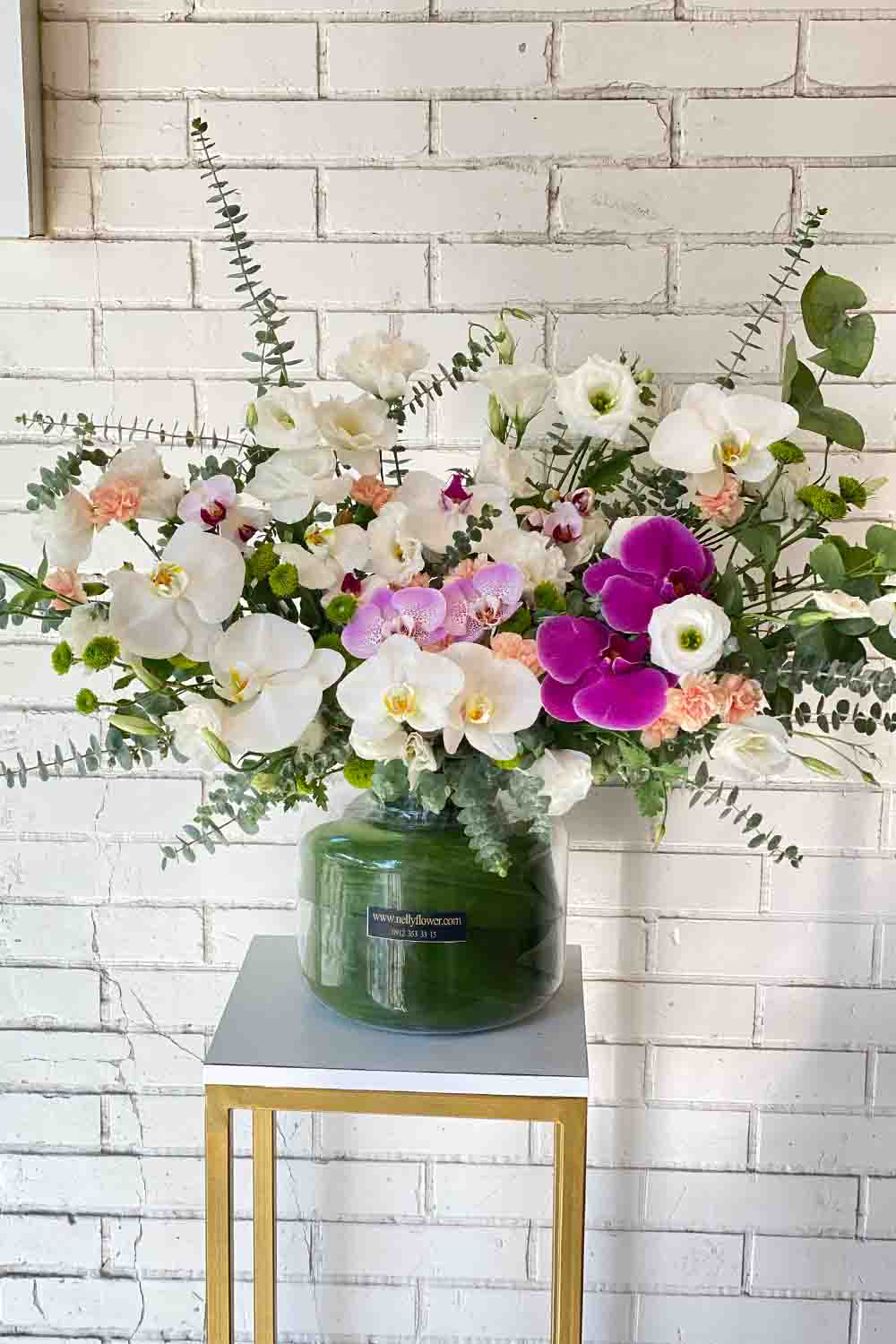 ۵۰ سانت دیزاین ارکیده داخل گلدان شیشه ای